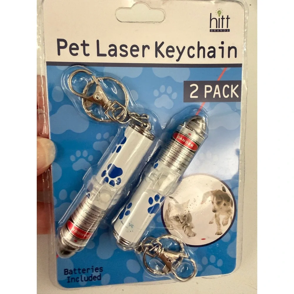 Hitt Brands Pet Laser Keychain 2 Pack White Blue Paw Print Interactive Toy New